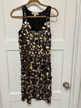 Michael Kors black and gold sequin mini dress